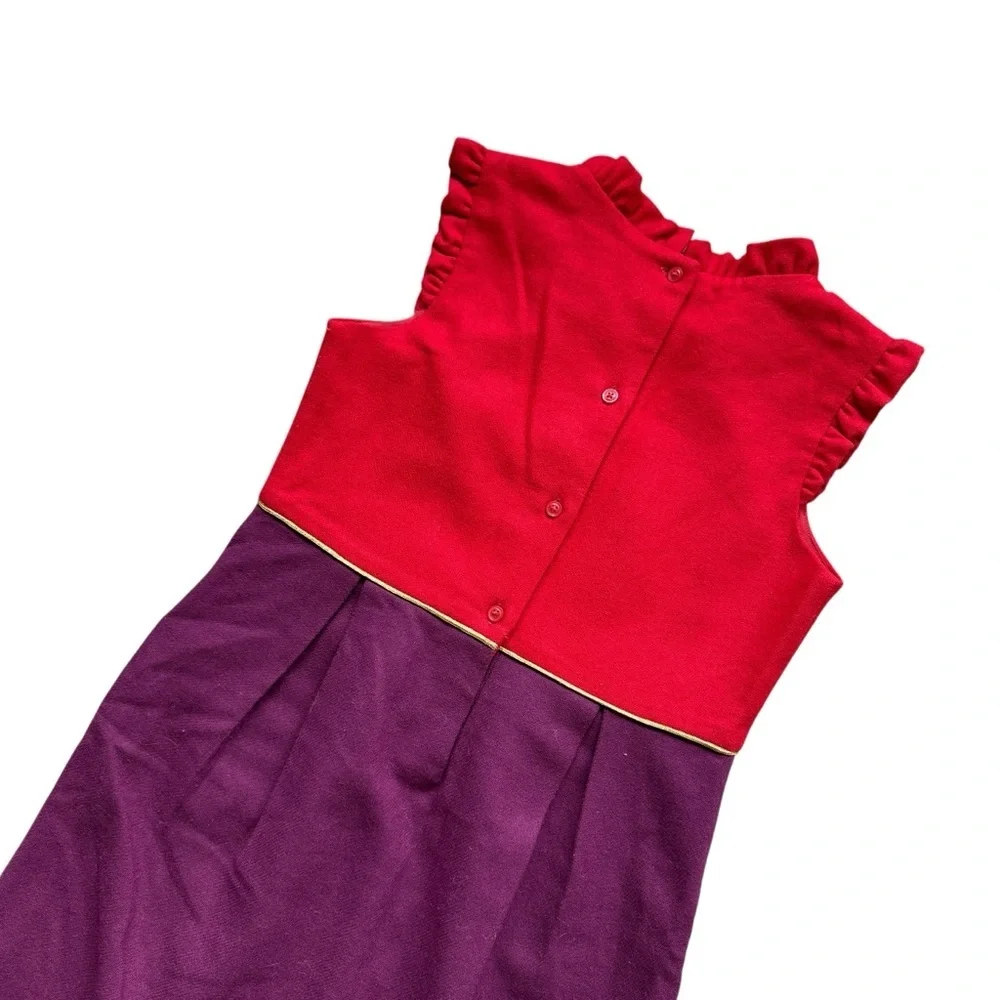 Janie and Jack Dress Girls Size 10 Red Purple Colorblock Mock Neck Pockets Wool